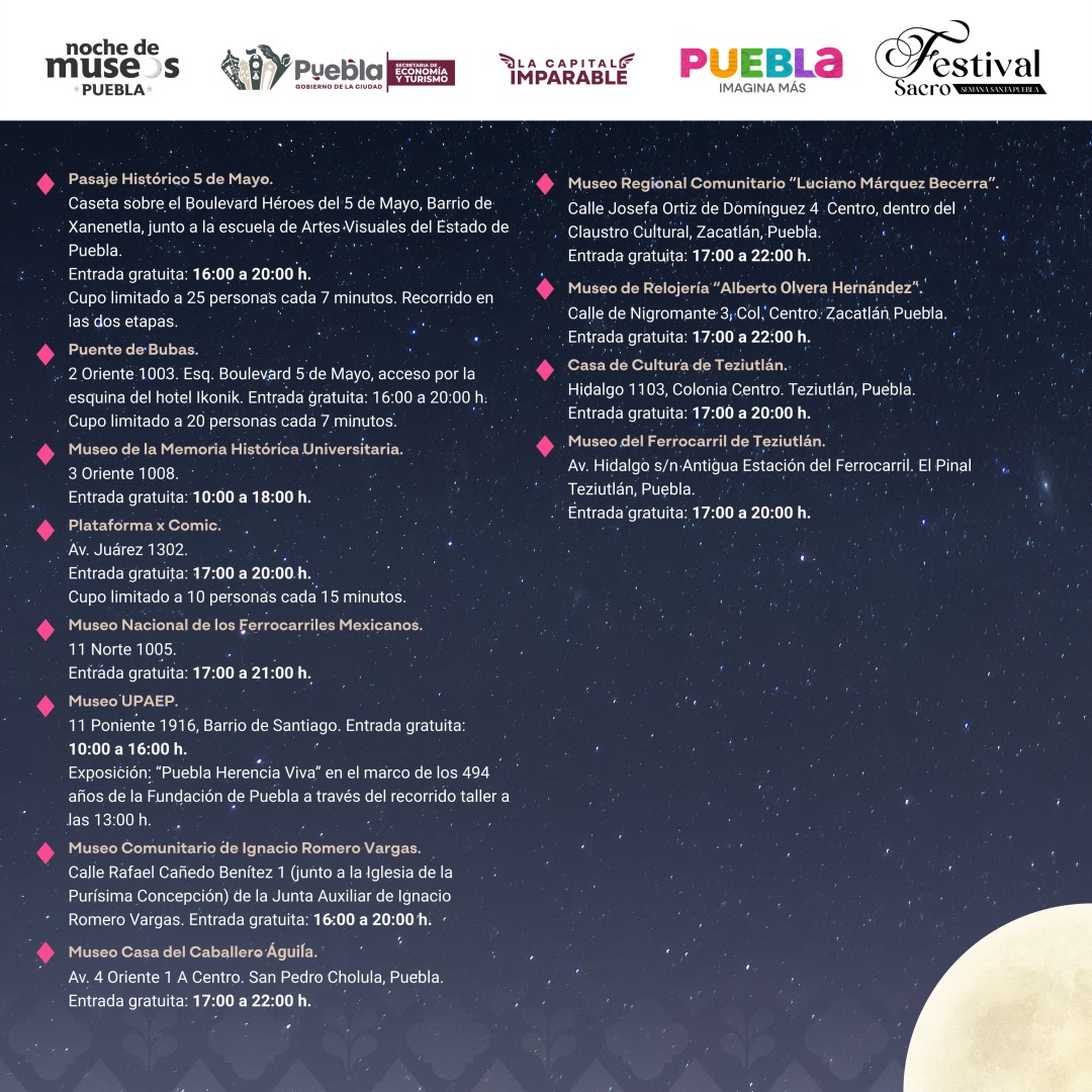 Noche de Museos Puebla 19 de Abril 2025