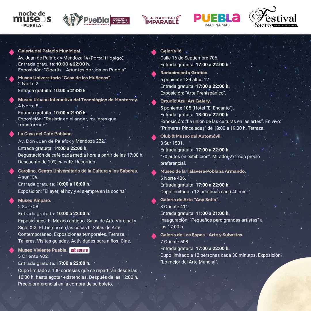 Noche de Museos Puebla 19 de Abril 2025