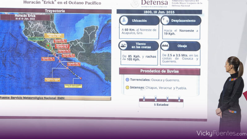 Claudia Sheinbaum visita Oaxaca tras huracán Erick; hay daños y un menor fallecido