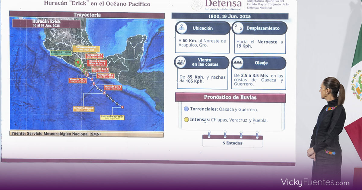 Claudia Sheinbaum visita Oaxaca tras huracán Erick; hay daños y un menor fallecido