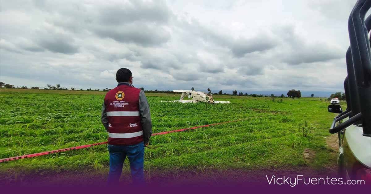 Avioneta de entrenamiento realiza aterrizaje forzoso en Huejotzingo, Puebla