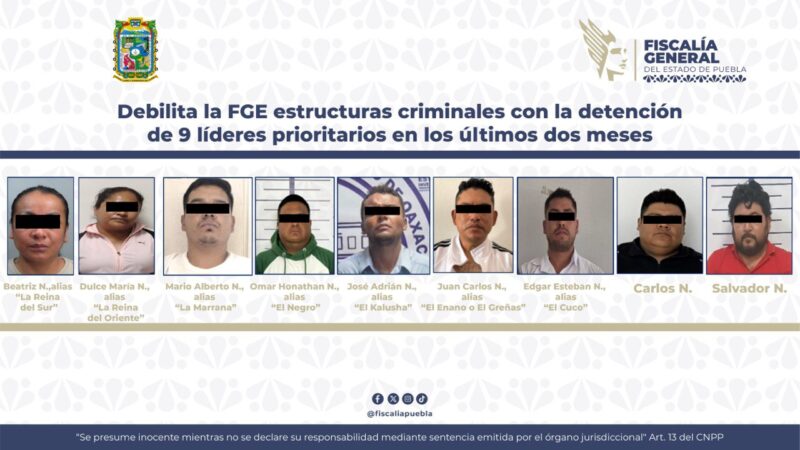 Cae red criminal en Puebla: Fiscalía detiene a nueve líderes ligados a delitos de alto impacto