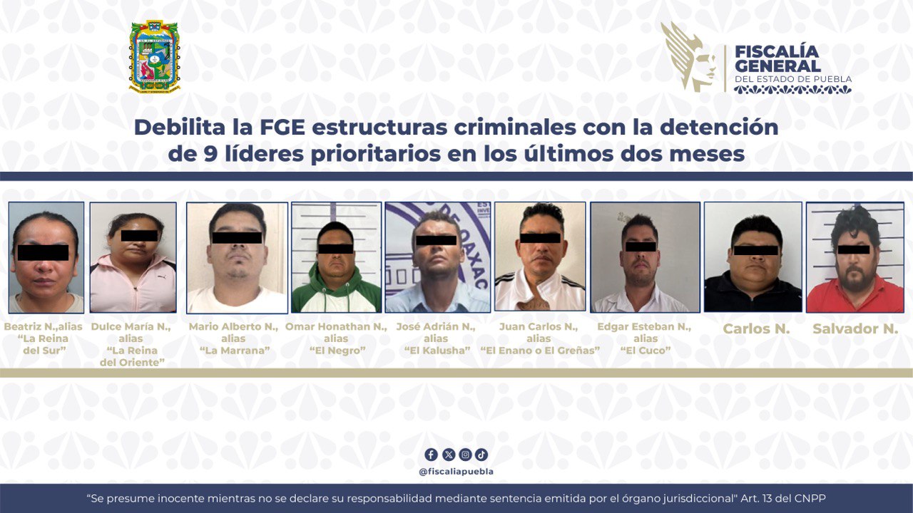 Cae red criminal en Puebla: Fiscalía detiene a nueve líderes ligados a delitos de alto impacto