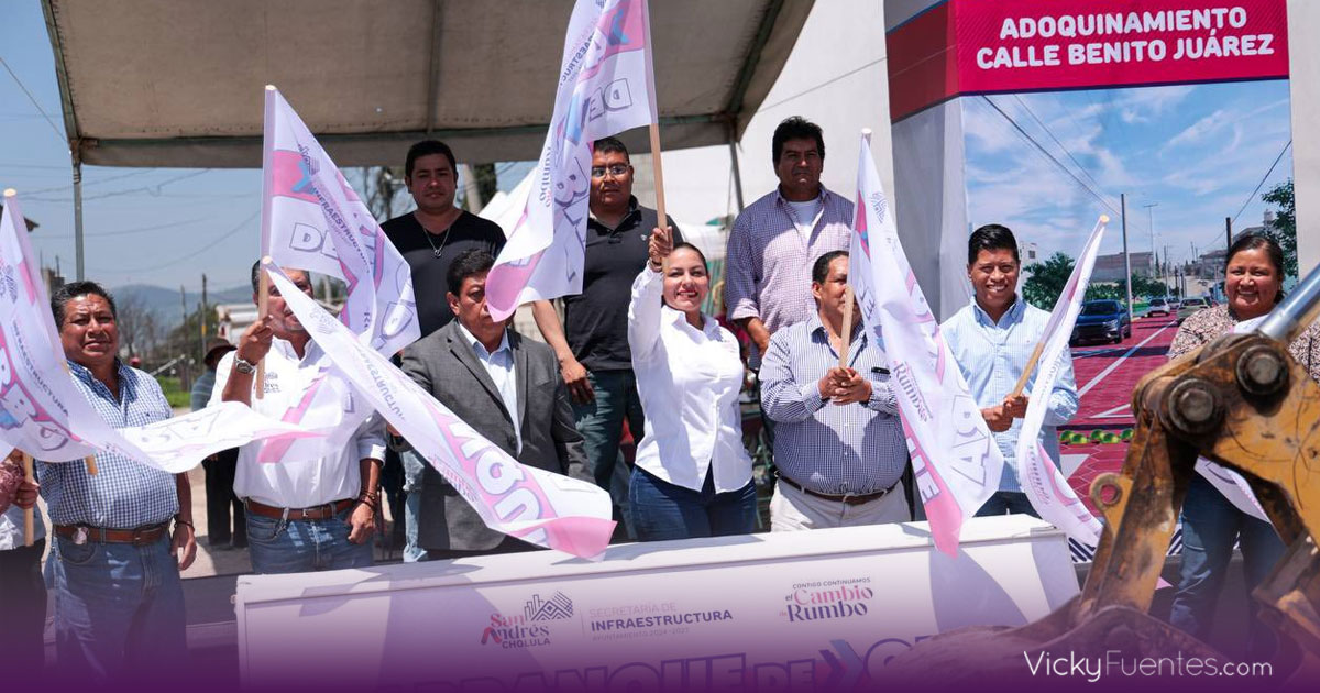 Lupita Cuautle da inicio al adoquinamiento en Tlaxcalancingo para mejorar la movilidad