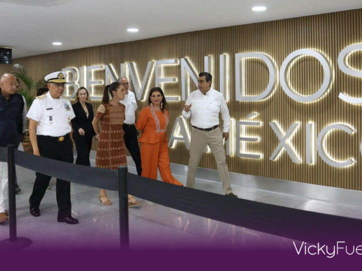 Sergio Salomón acompaña a la presidenta Claudia Sheinbaum en la entrega de la modernización del AICM