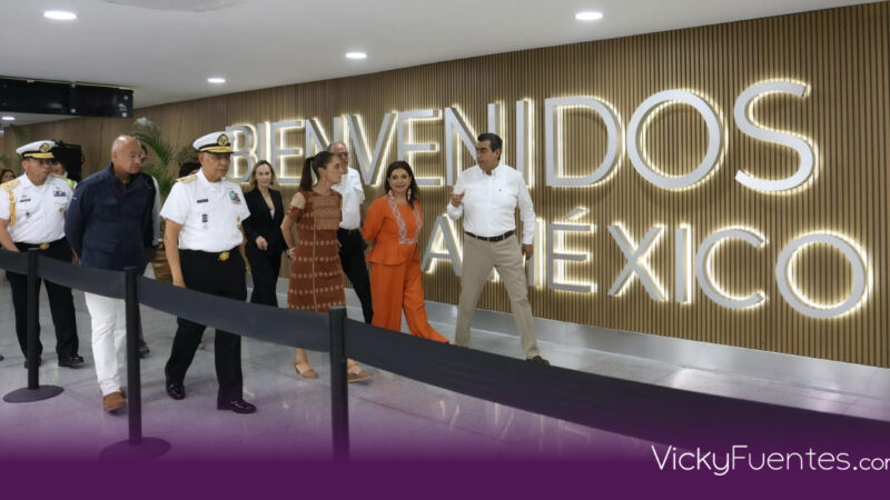 Sergio Salomón acompaña a la presidenta Claudia Sheinbaum en la entrega de la modernización del AICM