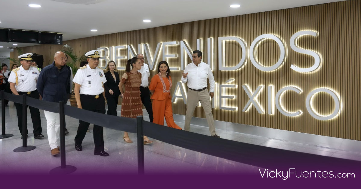 Sergio Salomón acompaña a la presidenta Claudia Sheinbaum en la entrega de la modernización del AICM