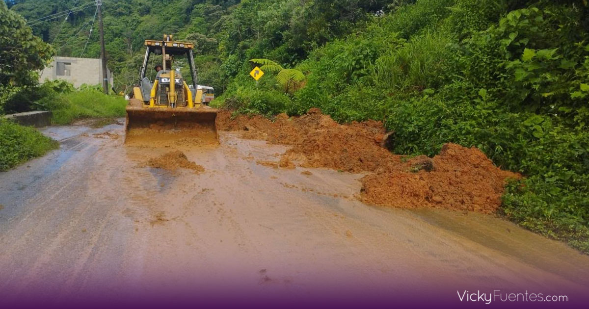Maquinaria estatal y Protección Civil atienden deslave en carretera de Eloxochitlán