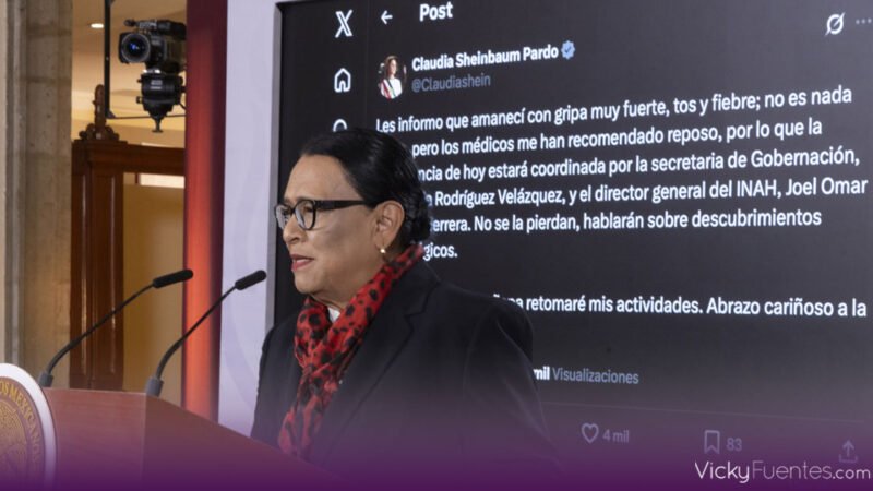 Fuerte gripa obliga a Sheinbaum a cancelar su agenda de este viernes; Rosa Icela toma su lugar