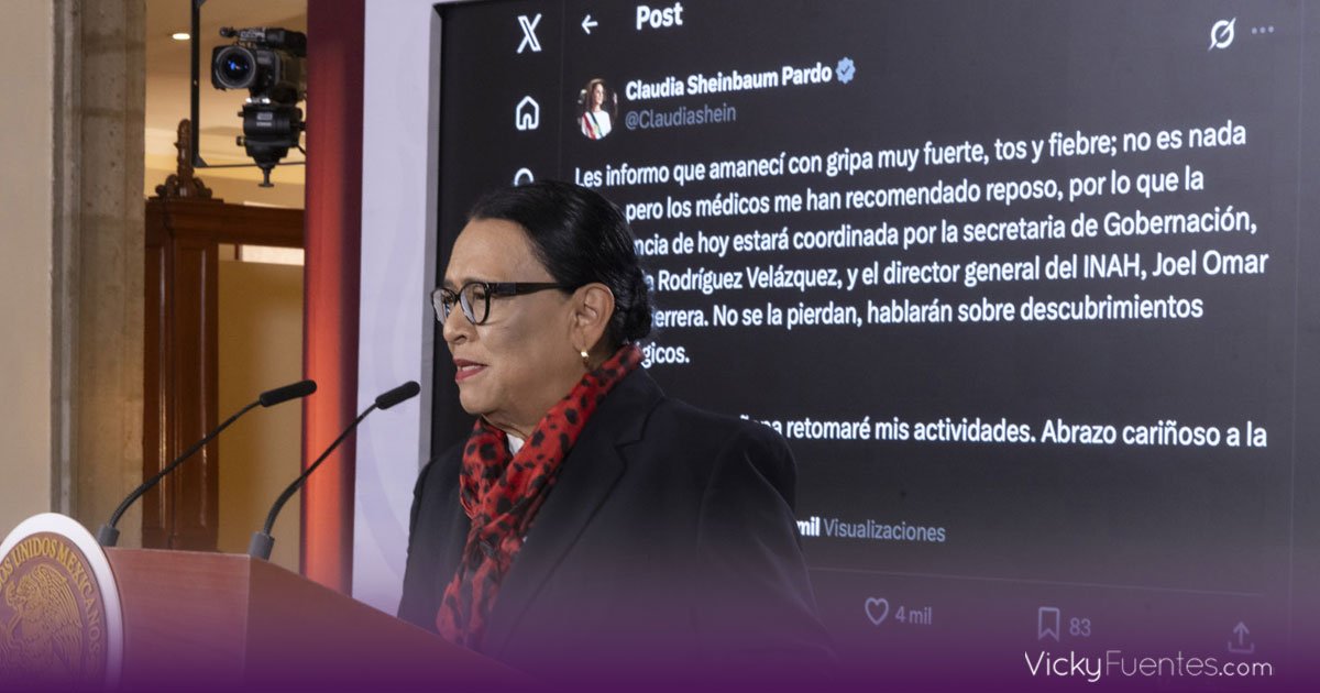 Fuerte gripa obliga a Sheinbaum a cancelar su agenda de este viernes; Rosa Icela toma su lugar